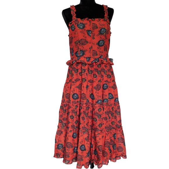 ULLA JOHNSON Adyna Sleeveless Midi Dress in Poppy Floral - Women's Size 10 - Picture 2 of 15